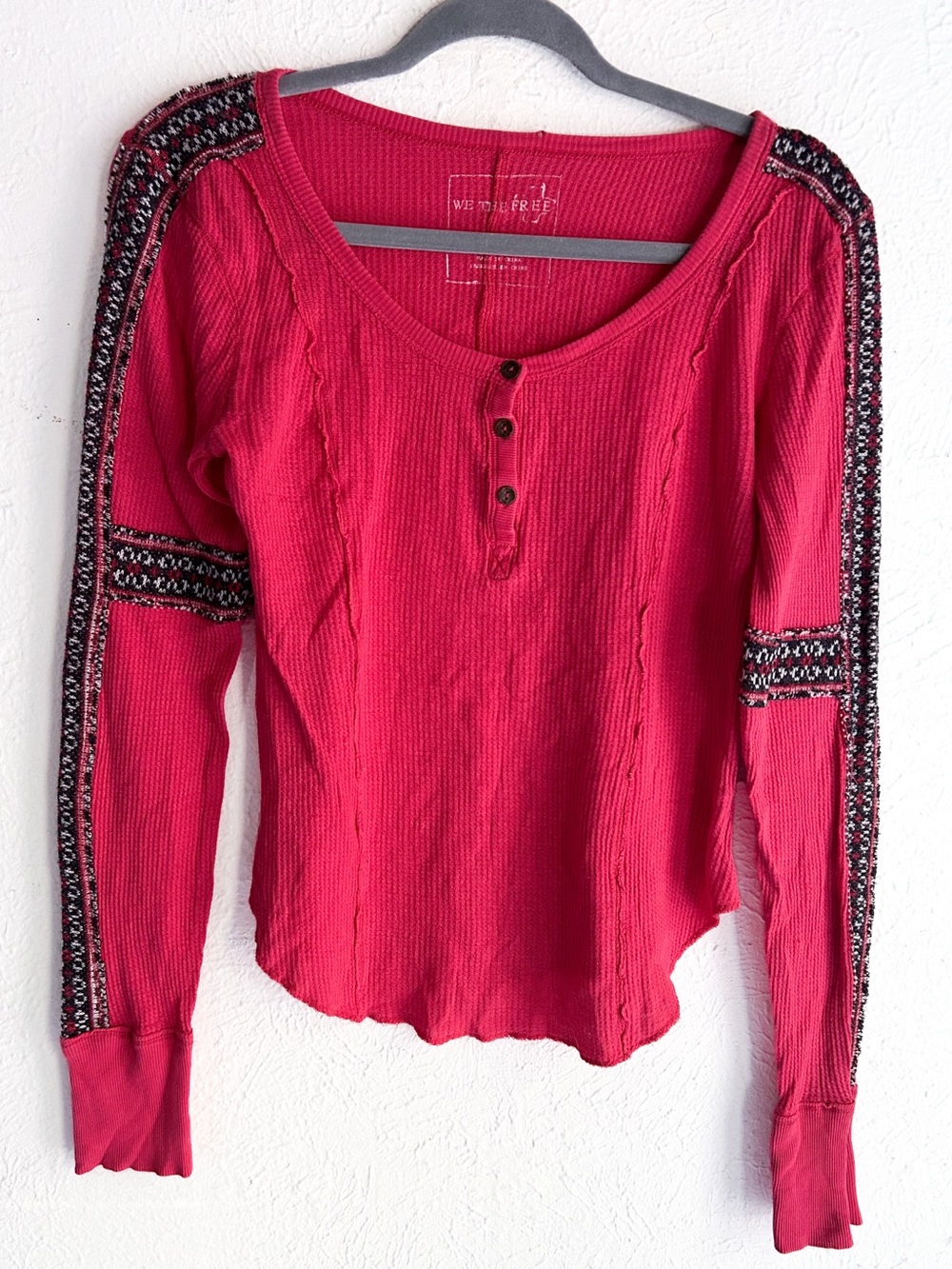 We The Free Thermal Henley Top Red Long Sleeve 2000s